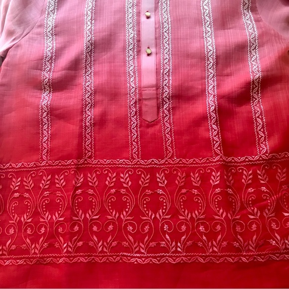 Shirts Red Monochromatic Pina Silk Barong Tagalog With Exquisite